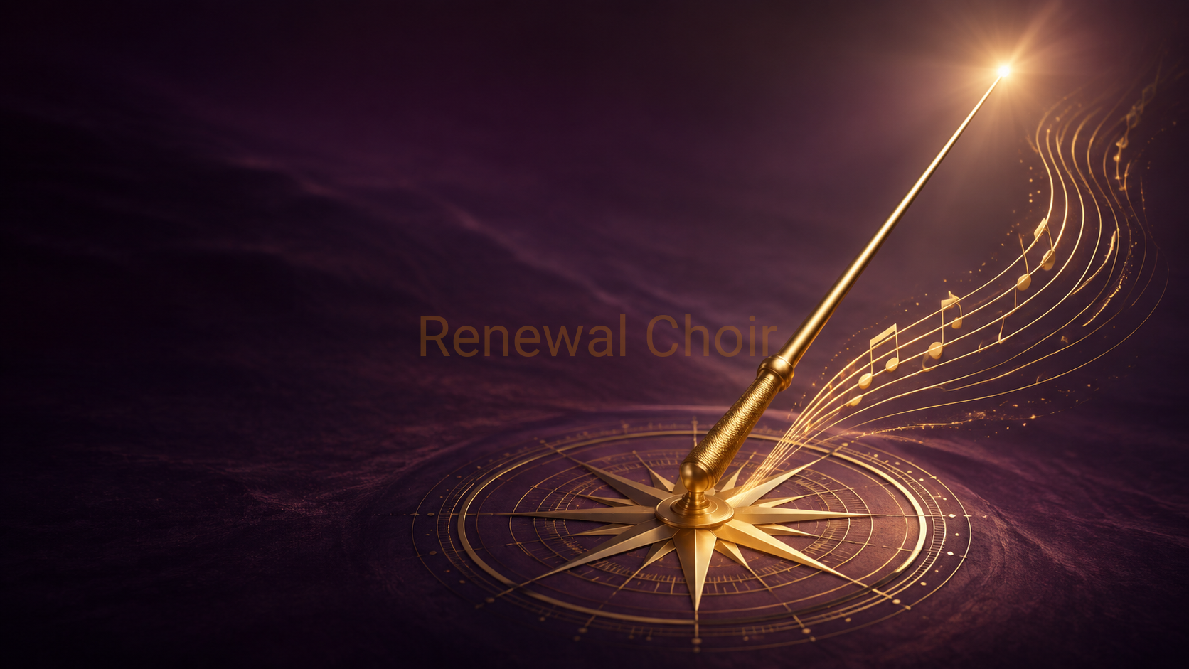 Golden conductor’s baton and compass symbolising strong leadership, shared vision and musical direction.
